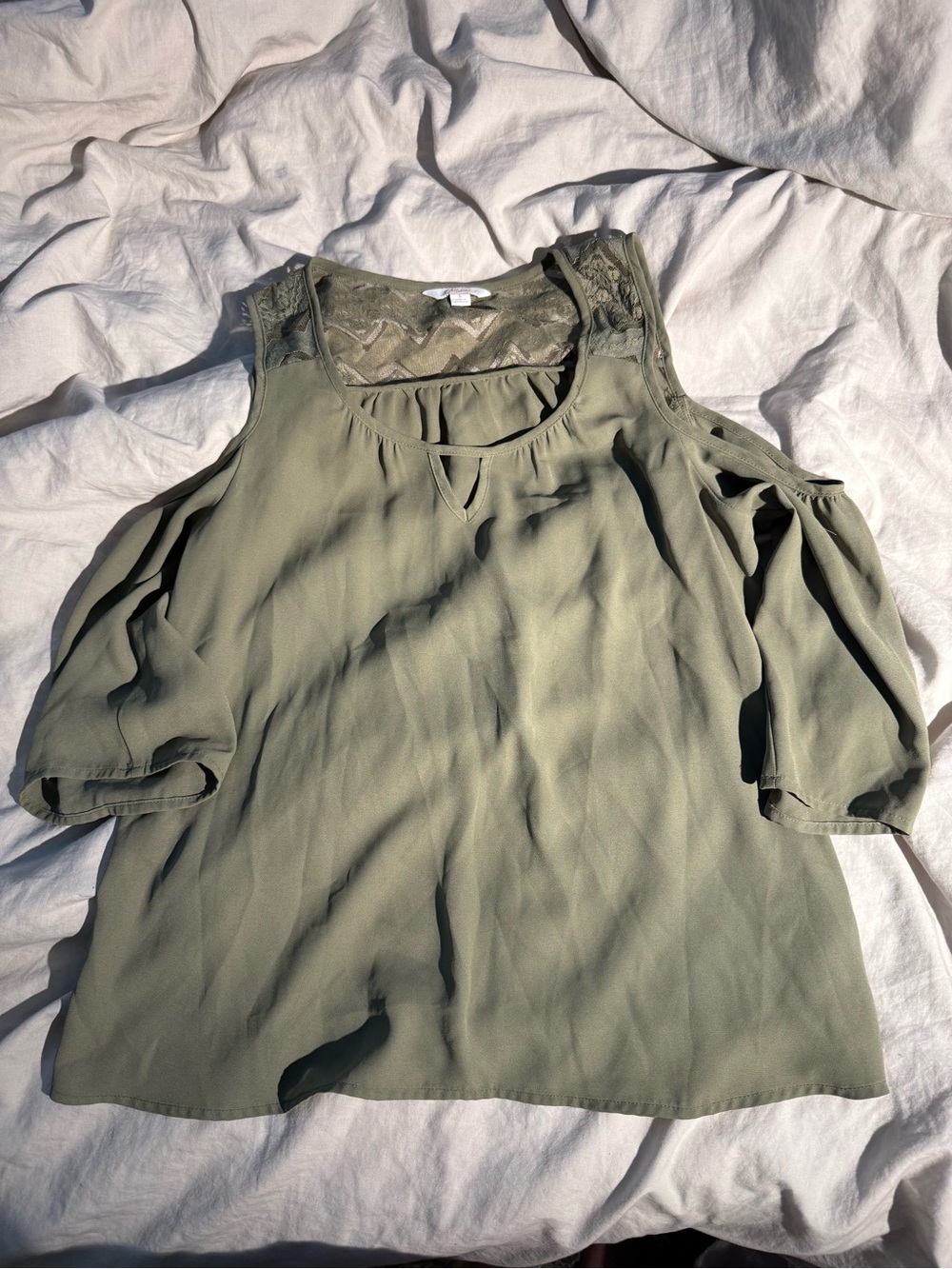 Candie's Olive Cut Shoulder Lace Blouse